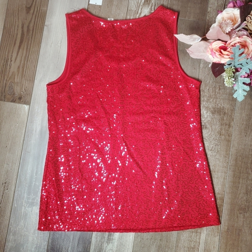 NWT Cato Size Large Women's Red Sequin Fully Lined Tank Top - Picture 9 of 13